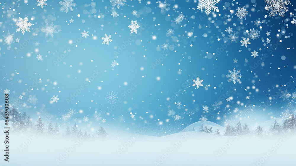 Naklejka premium Christmas background in white and blue with falling snow