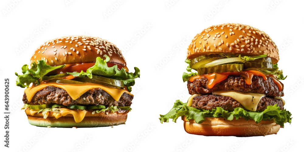 Burger with lettuce and cheese made from grass fed bison transparent background Burger with lettuce and cheese made from grass fed bison transparent background