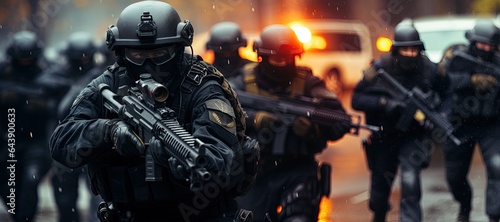 Special forces soldier police, swat team member. in action , Poster concept for police,Generated with AI security or military, © Chanwit