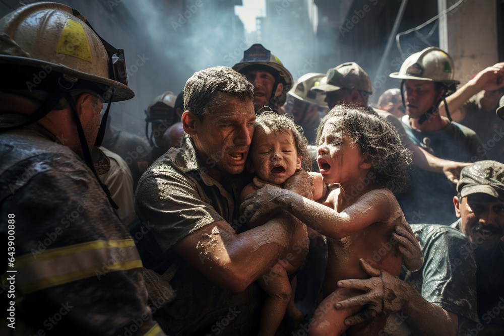 Rescuers help people who are in trouble. Lifeguards are brave. Rescue unit, emergency responders. Saving lives and health of people in crisis situations. Crash and emergency work. first aid.