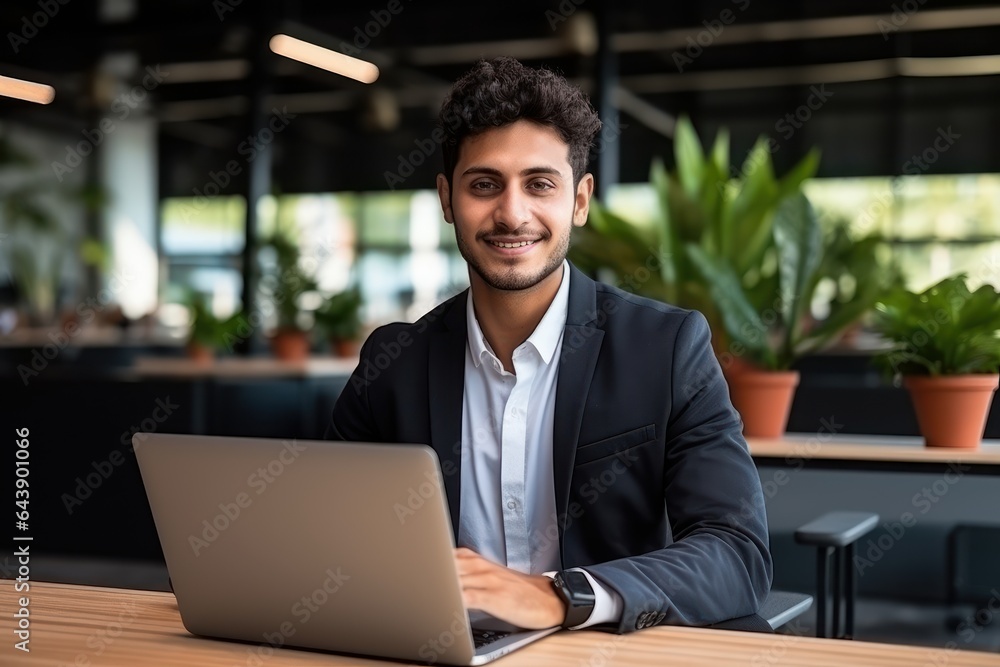 Handsome Latin Businessman Working with Computer, Male Manager Works in Modern Office, Analysis Data Statistics and Business Planning. Handsome Latin Businessman Working with Computer, Male Manager Works in Modern Office, Analysis Data Statistics and Business Planning.