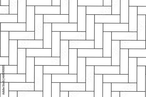Herringbone tile pattern. Brick wall background. Fishbone parquet or panel texture. Kitchen backsplash or bathroom floor mosaic surface. Pavement layout. Vector outline illustration