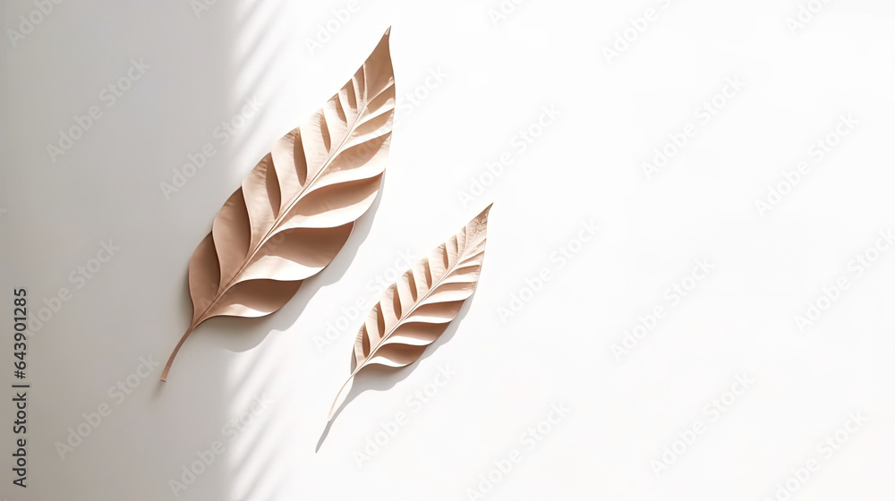 Abstract background with blurred leaf shadows on white wall perfect for product presentation, AI Generated