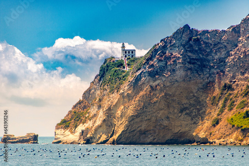Cape Miseno with its lighthouse in Pozzuoli gulf