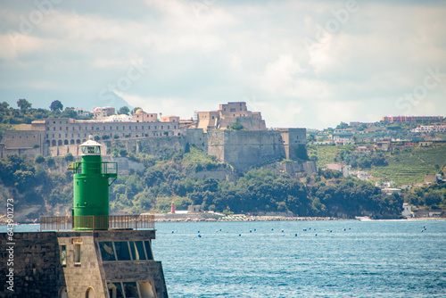 Landscape of coastline and aragon castle from Pozzuoli harbor and aragon castle