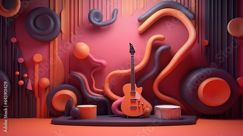 musical background in pink 3d rendering