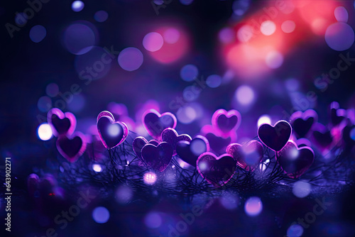 Abstract Bokeh Purple Hearts Valentine Day Background,  Generative AI © shahiddzn