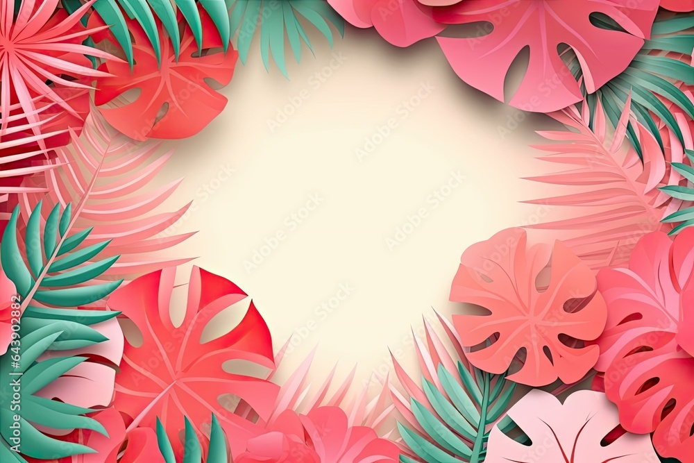 Summer tropical background with palm leaves and monstera. Vector illustration. Generative AI Summer tropical background with palm leaves and monstera. Vector illustration. Generative AI