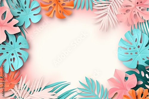 Summer tropical background with palm leaves and monstera. Vector illustration. Generative AI