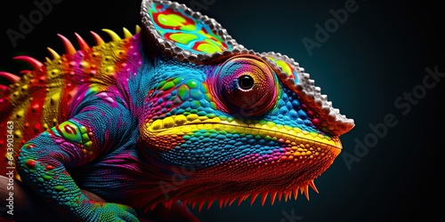 Colorful chameleon on a branch, a creative concept of adaptation and transformation. Generative AI © AI Farm