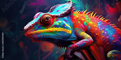Colorful chameleon on a branch  a creative concept of adaptation and transformation. Generative AI