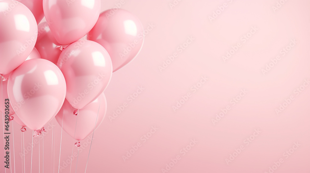 balloons on pastel pink background. 3d rendering illustration for birthday