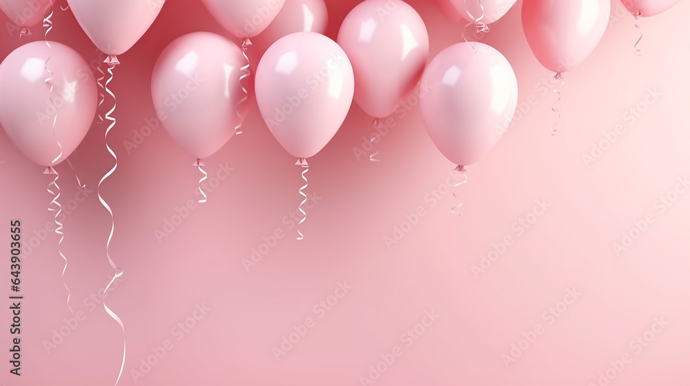 balloons on pastel pink background. 3d rendering illustration