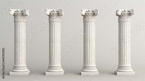 four white marble pillars. 3d illustration photo