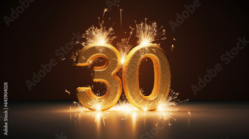 happy 30th birthday gold greeting background. 3d rendering