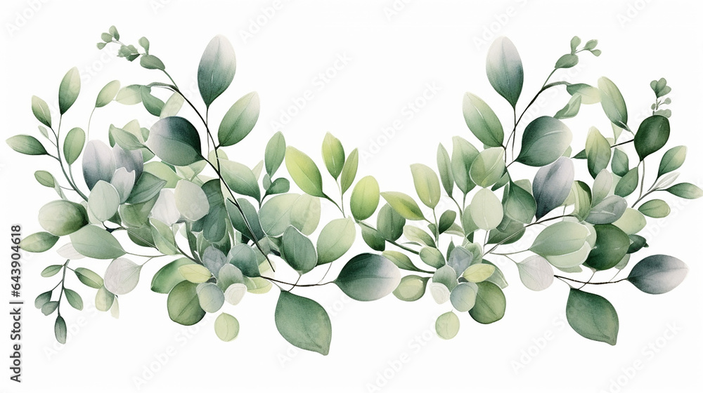watercolor floral illustration. green leaf frame