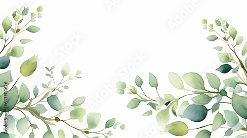 watercolor floral illustration. green leaf frame photo