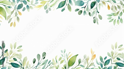 watercolor hand painted leaves frame watercolor flowers #643904682
