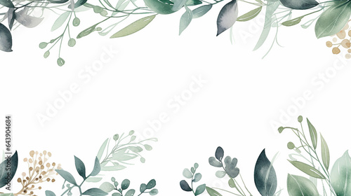 watercolor hand painted leaves frame watercolor floral background © pjdesign