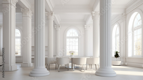 white office meeting room corner with columns 3d render
