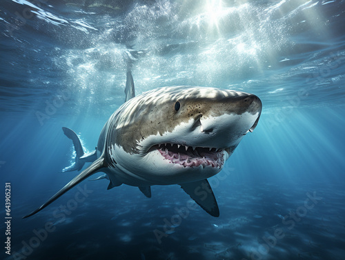 great white shark HD 8K wallpaper Stock Photographic Image