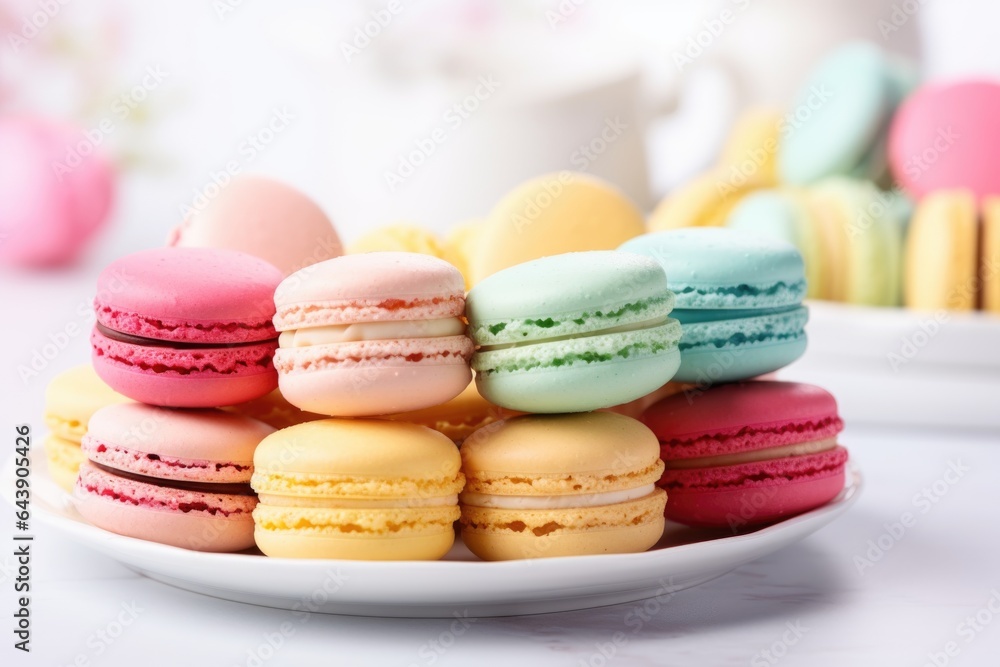 Multicolored round macaroons spread out in a plate Multicolored round macaroons spread out in a plate