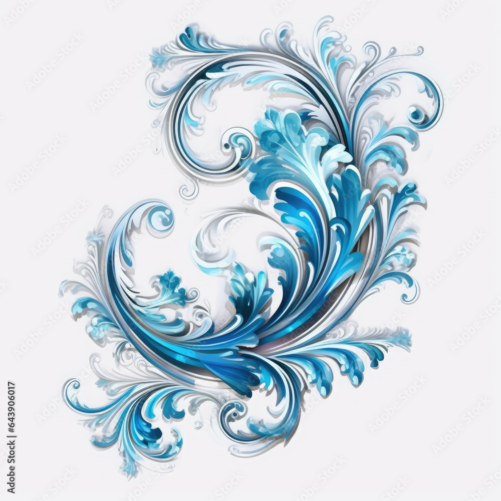 Azure elaborate filigree corner borders on white Background, AI Generated Azure elaborate filigree corner borders on white Background, AI Generated