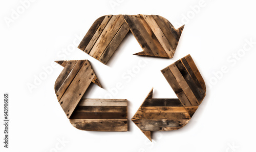 Wooden recycle symbol on white background