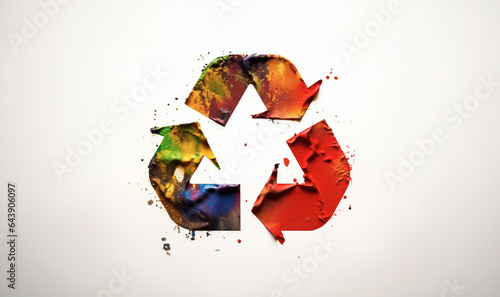 Recycling symbol made of bright colors of different colors on a white background