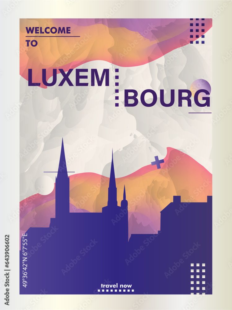 Luxembourg city poster with abstract shapes of skyline, cityscape, landmarks and attractions. Grand Duchy canton travel vector illustration for brochure, website, page, business presentation