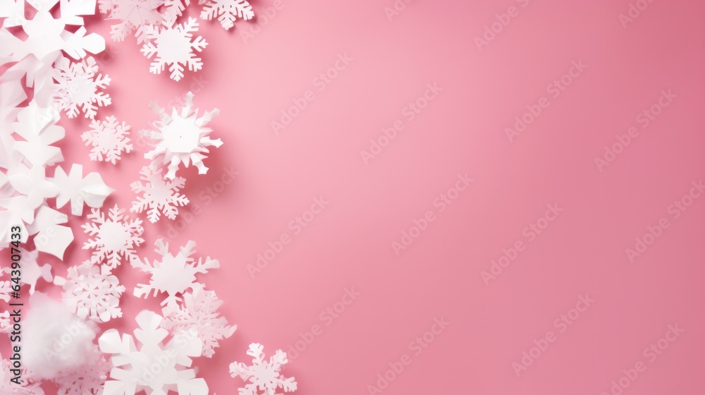Pink pastel background with snowflakes