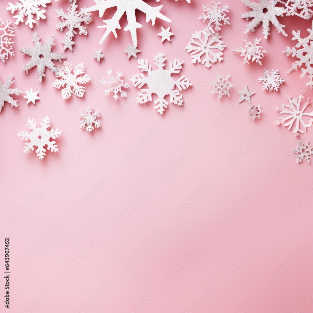 Pink pastel background with snowflakes