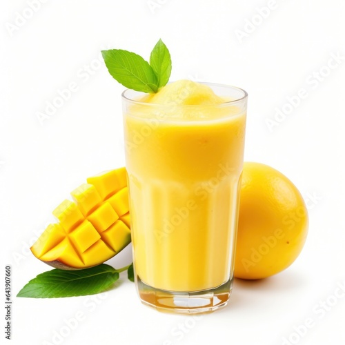 Glass of mango smoothie isolated