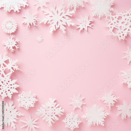 Pink pastel background with snowflakes © olegganko