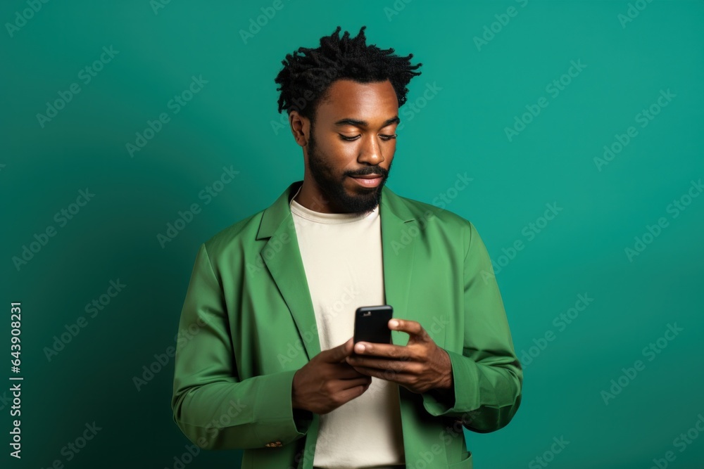 African man holding mobile phone African man holding mobile phone
