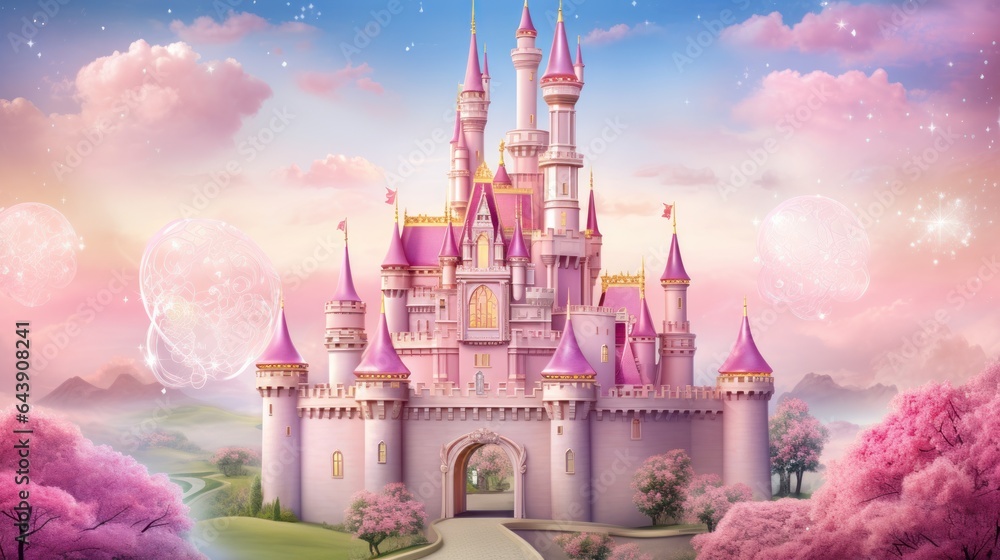 Pink princess castle - obrazy, fototapety, plakaty 