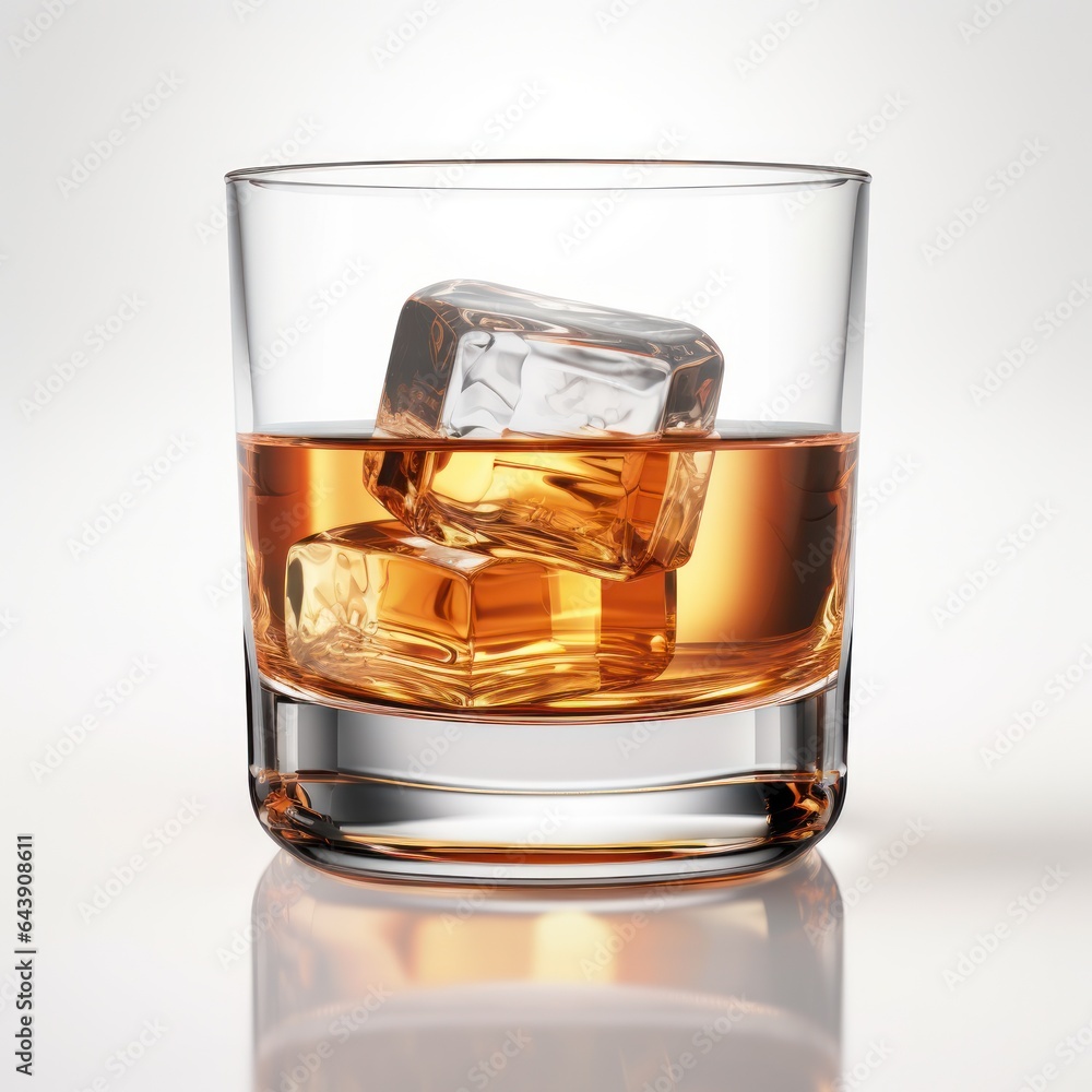 Glass of whiskey or whisky or american bourbon isolated