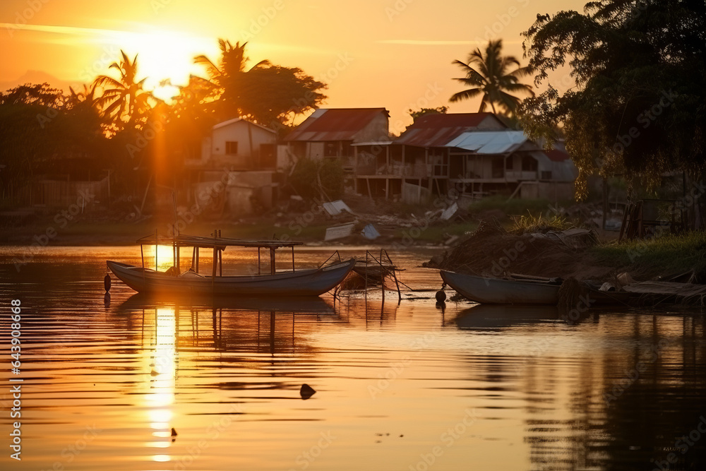 Small nice fisherman village at sunset on the canal des Pangalanes - Madagascar
