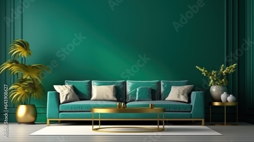 Modern living room in emerald colors