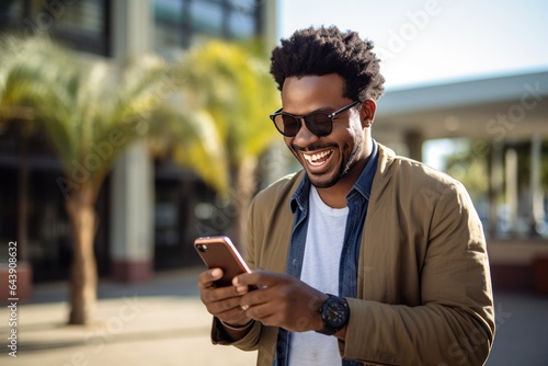 African man holding mobile phone
