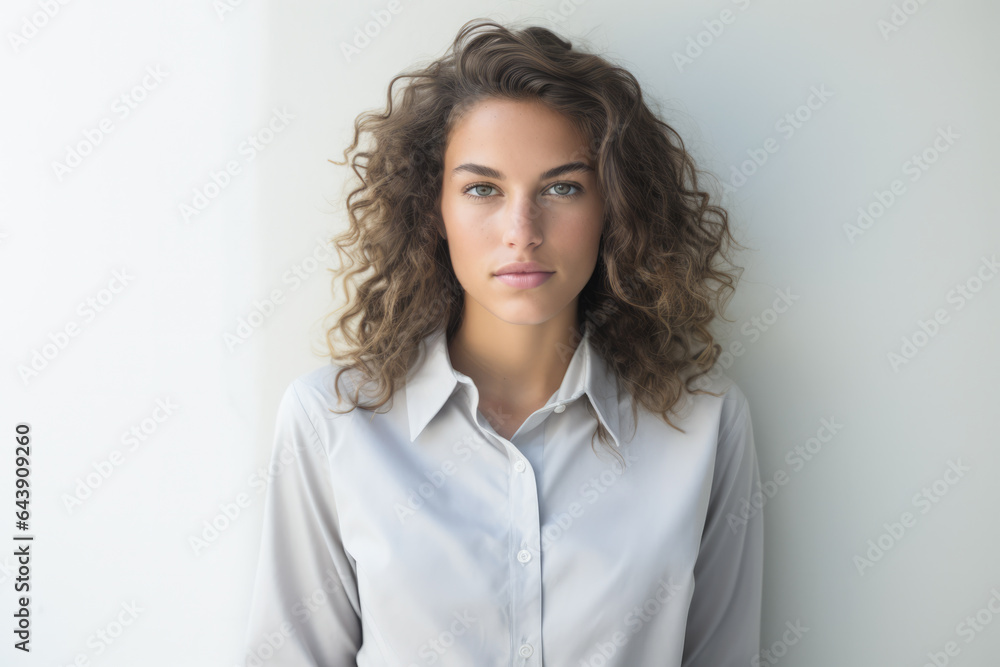 Beautiful woman leaning against a white wall Beautiful woman leaning against a white wall