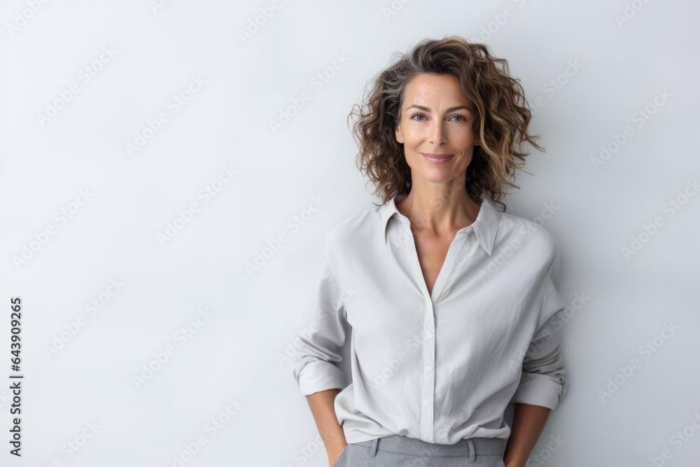 Beautiful woman leaning against a white wall Beautiful woman leaning against a white wall
