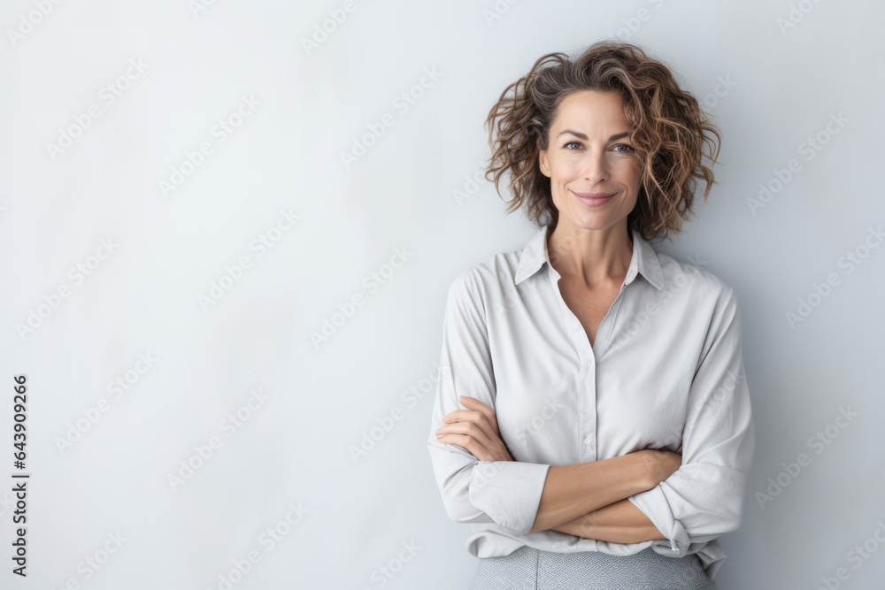 Beautiful woman leaning against a white wall Beautiful woman leaning against a white wall