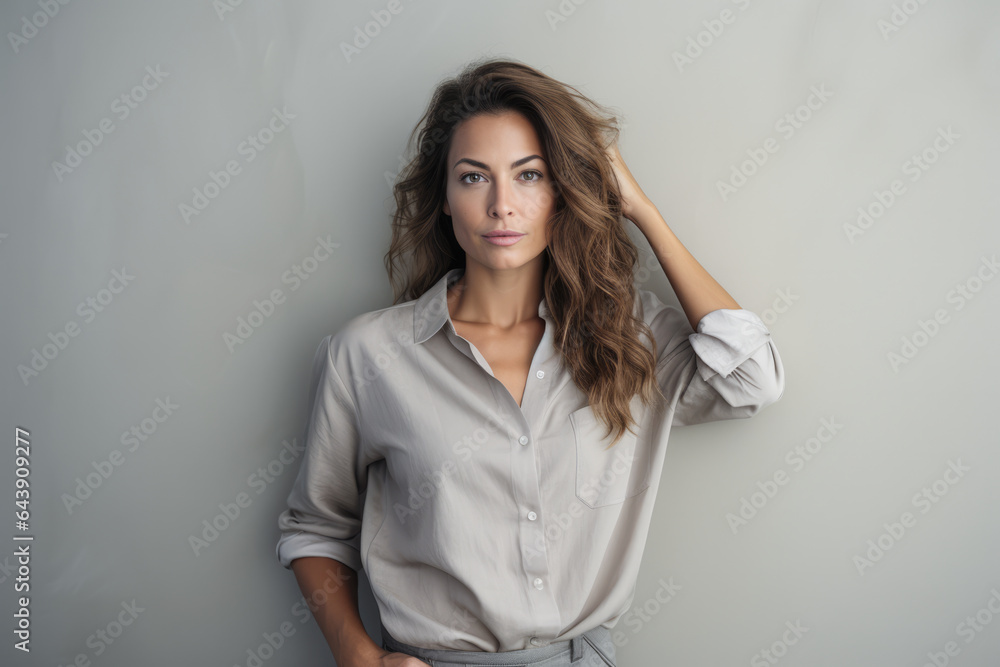 Beautiful woman leaning against a white wall Beautiful woman leaning against a white wall