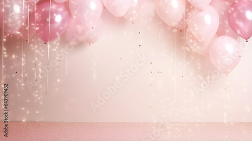 a wall decorated with balloons in delicate soft pastel pink colors