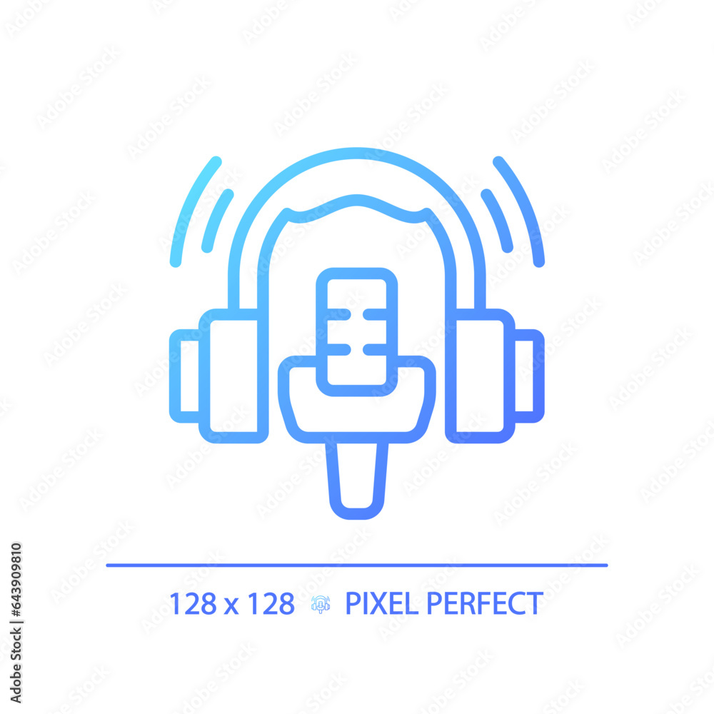 2D pixel perfect gradient broadcasting icon, isolated vector, thin line blue illustration representing journalism. 2D pixel perfect gradient broadcasting icon, isolated vector, thin line blue illustration representing journalism.