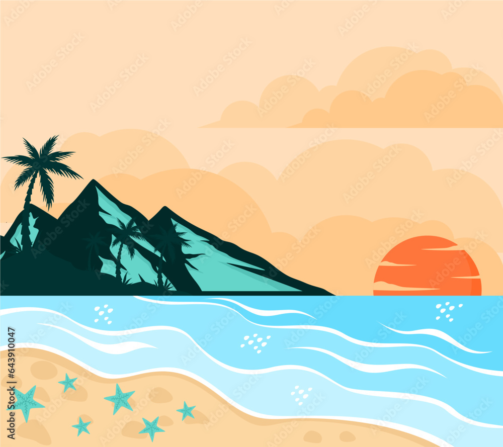 tropical island with trees vector background