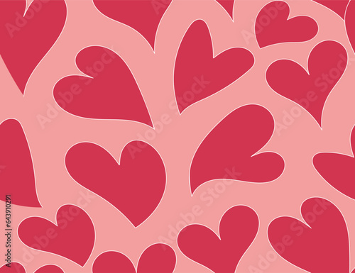 Beautiful decorative Valentine vector seamless pattern with red hearts