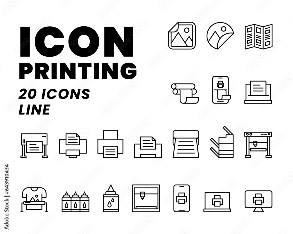 Icon Pack Digital Printing or printer in line style Icon Pack Digital Printing or printer in line style
