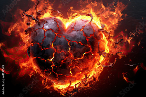 Broken Heart in Fire valentines Sadmess, Generative AI